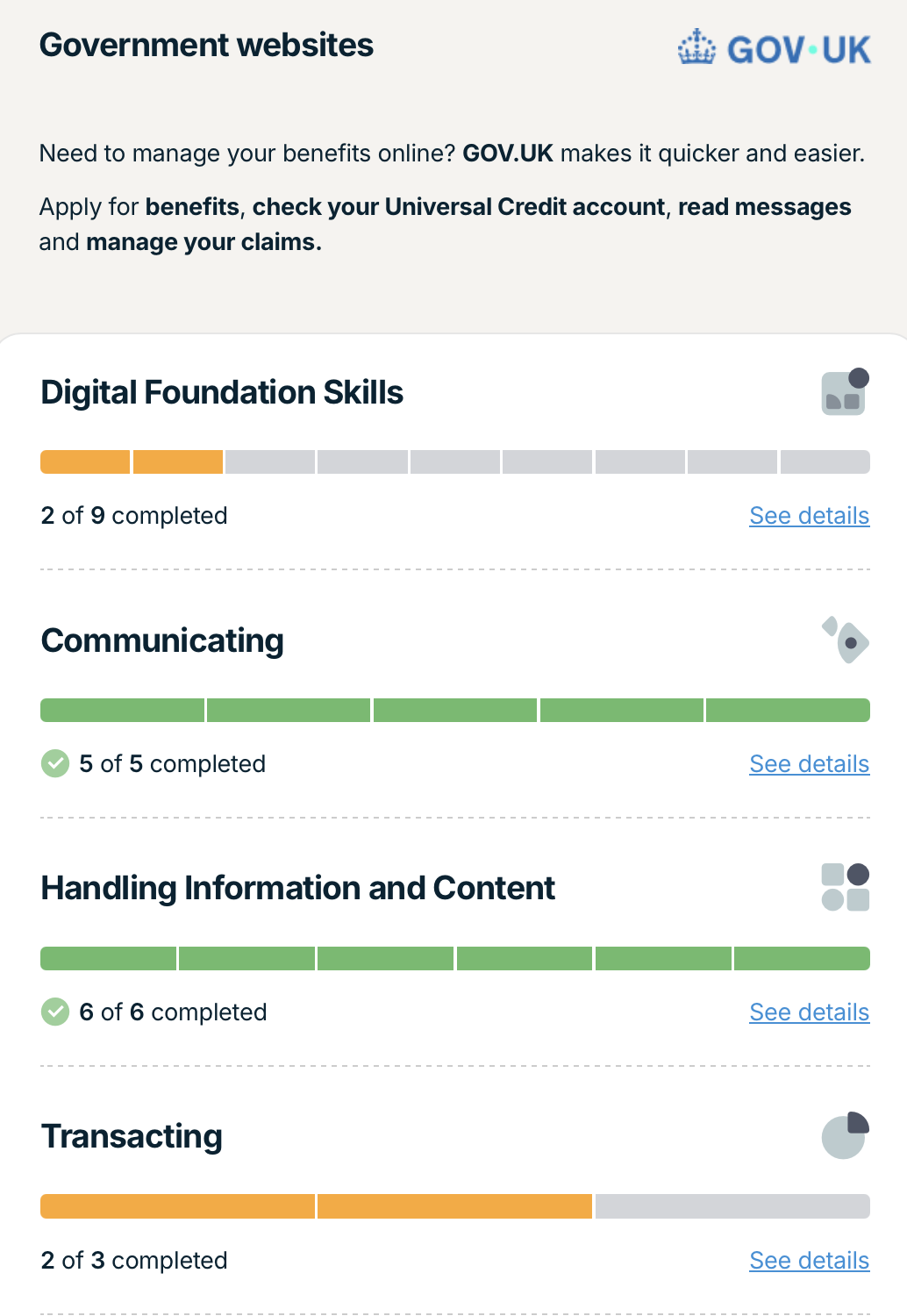Screenshot of the customisable skills pathway builder